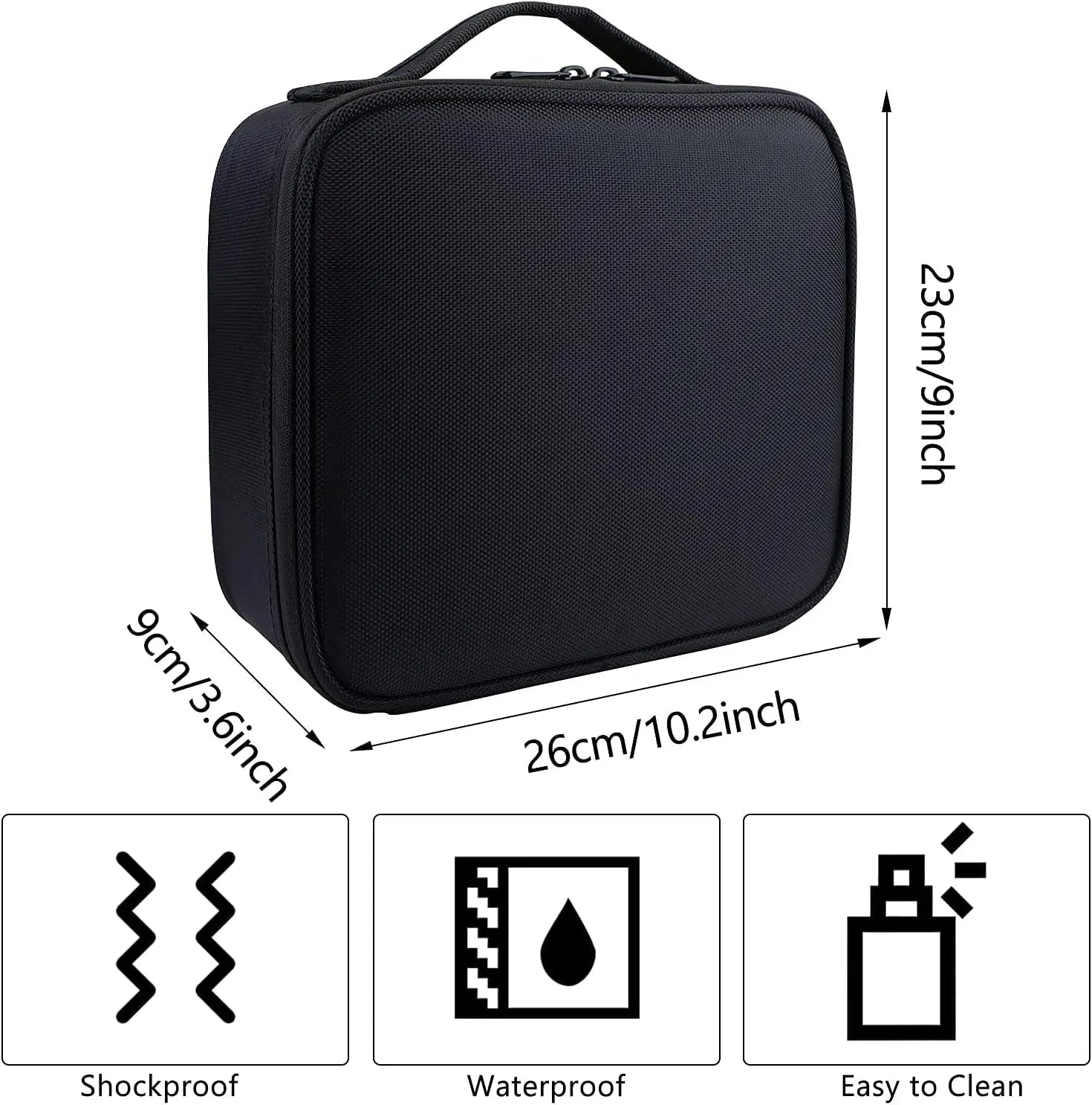 Portable 10.4" Makeup Train Case - Professional Artist Organizer with Adjustable Dividers in Oxford Cloth for Cosmetics and Brushes (Black)