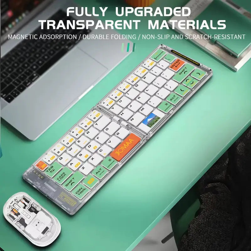 Wireless Bluetooth Foldable Keyboard and Mouse Combo - Ultra Slim, Rechargeable, Silent, Portable Travel Solution for Laptops, Tablets, and Phones