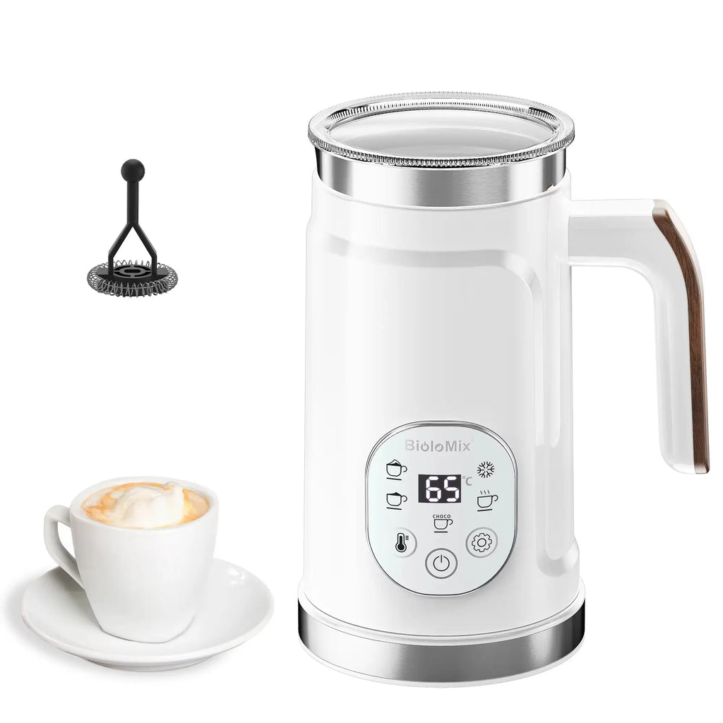 5-in-1 Milk Frother with LED Touchscreen - Versatile Hot and Cold Foam Maker for Lattes, Coffee, and More