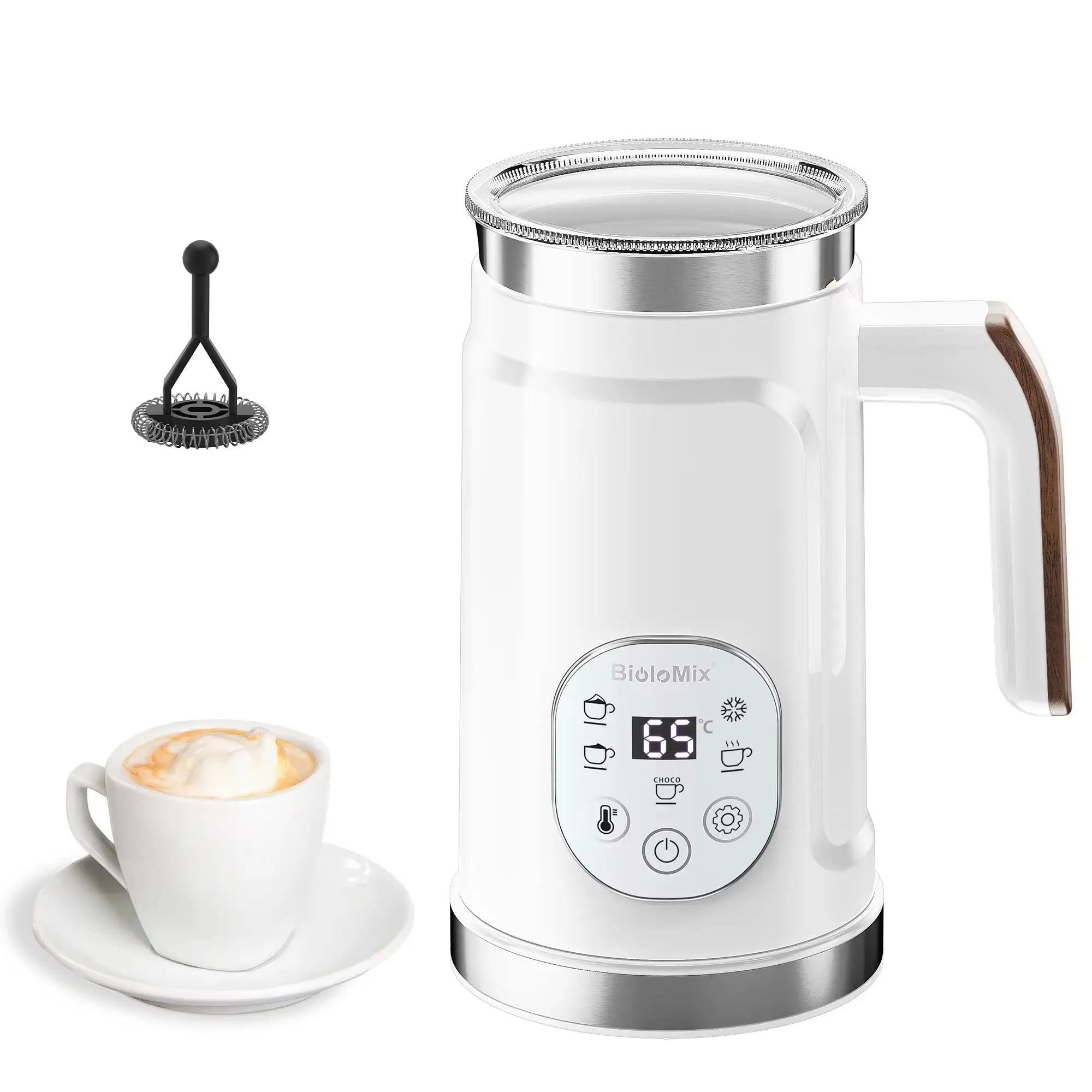 5-in-1 Milk Frother with LED Touchscreen - Versatile Hot and Cold Foam Maker for Lattes, Coffee, and More