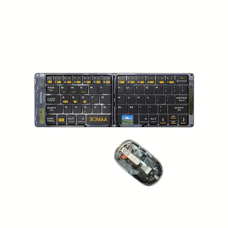 Wireless Bluetooth Foldable Keyboard and Mouse Combo - Ultra Slim, Rechargeable, Silent, Portable Travel Solution for Laptops, Tablets, and Phones