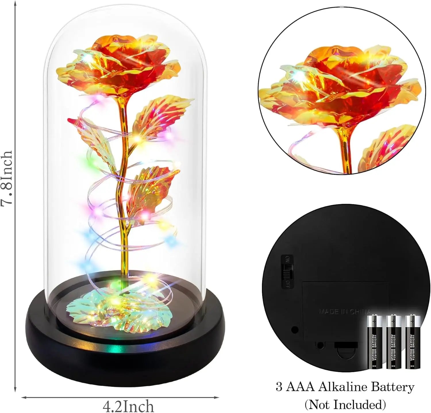 Illuminated Red Rose in Glass Dome - Elegant Gift for Women, Ideal for Christmas, Birthdays, Anniversaries, and Valentine's Day