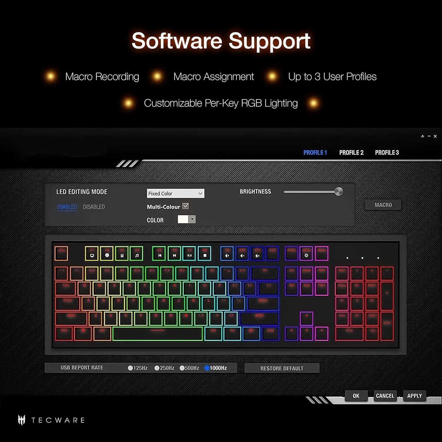 Phantom 87-Key RGB Mechanical Gaming Keyboard with Outemu Red Switches, 16.8 Million Color LED Lighting, 18 Pre-Set Modes, Low Latency, N-Key Rollover, Software Customizable Keys, Wired USB Connection