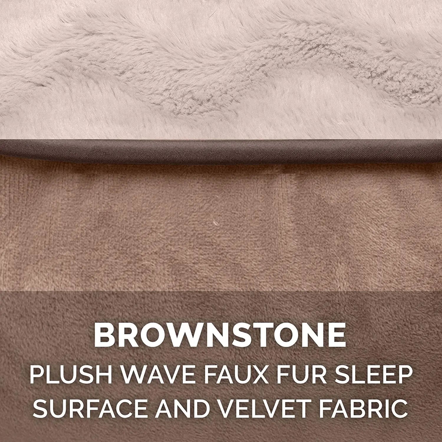 Jumbo/XL Memory Foam Dog Bed with Removable Bolsters and Washable Cover for Large Dogs up to 95 lbs - Plush Velvet Waves in Brownstone