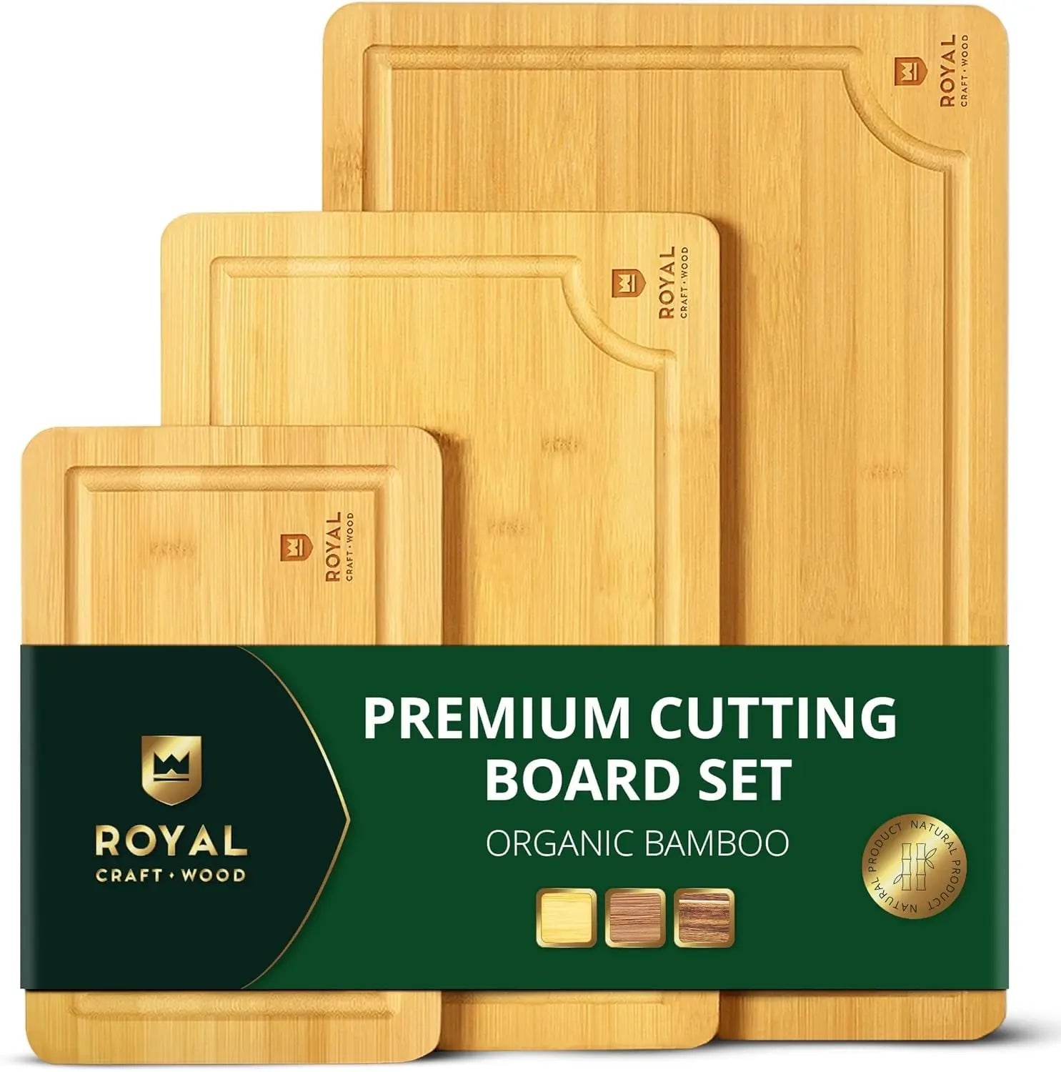 Premium Bamboo Cutting Board Set for Kitchen Preparation and Serving - Features Deep Juice Groove and Side Handles - Ideal for Charcuterie and Butchering