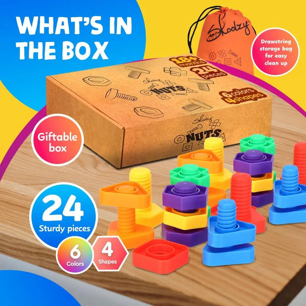 24-Piece Nuts and Bolts Motor Skill Development Set for Children 18 Months and Older with Ebook Guide