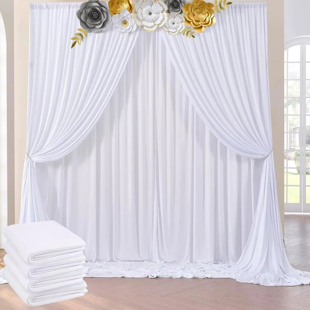 20x10 Ft Polyester Wrinkle-Free White Backdrop Curtains for Events - 4 Panels 5x10 Ft Photo Drapes for Weddings and Birthdays