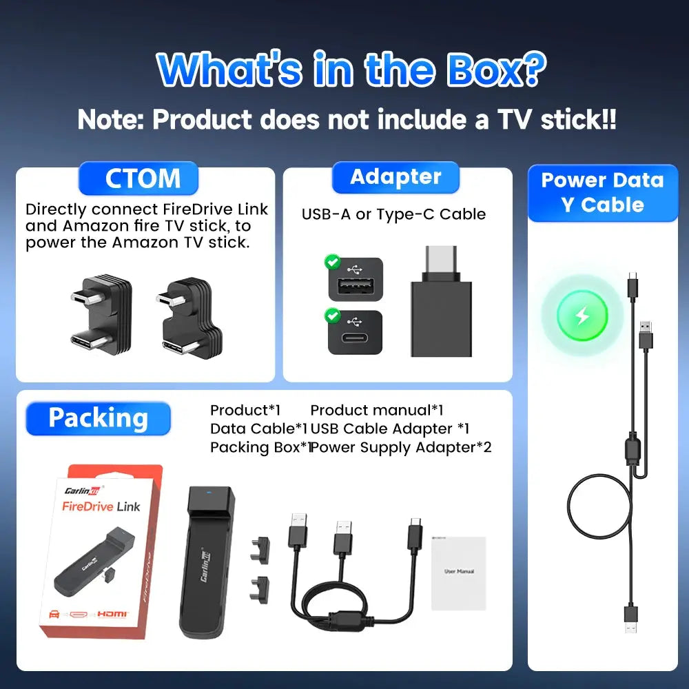 2025  Firedrive Link for Fire TV Stick HD 4K Lite - Carplay to HDMI Adapter for Enhanced Car Streaming