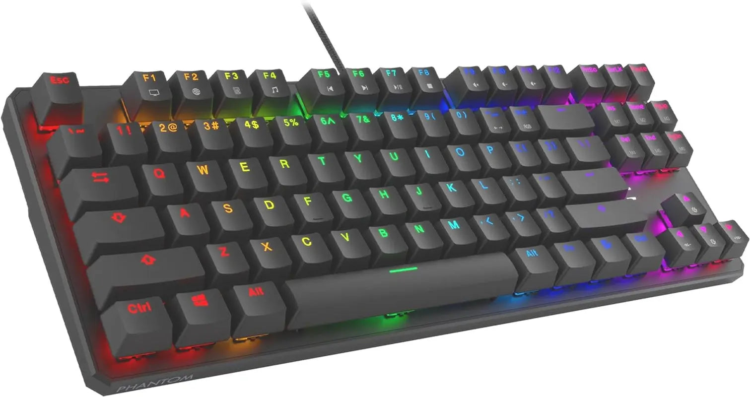 Phantom 87-Key RGB Mechanical Gaming Keyboard with Outemu Red Switches, 16.8 Million Color LED Lighting, 18 Pre-Set Modes, Low Latency, N-Key Rollover, Software Customizable Keys, Wired USB Connection