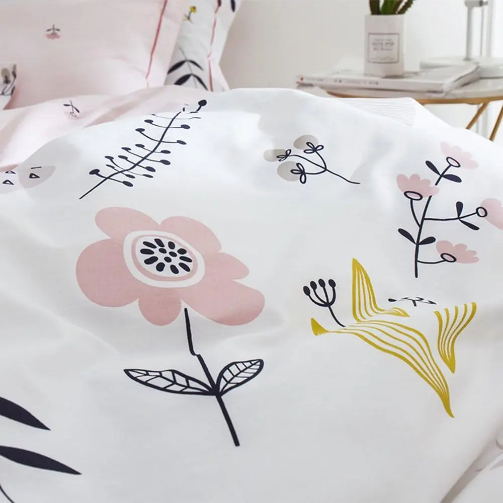Twin Duvet Cover Set - 100% Washed Cotton Floral Design, Reversible Bedding for Women and Children