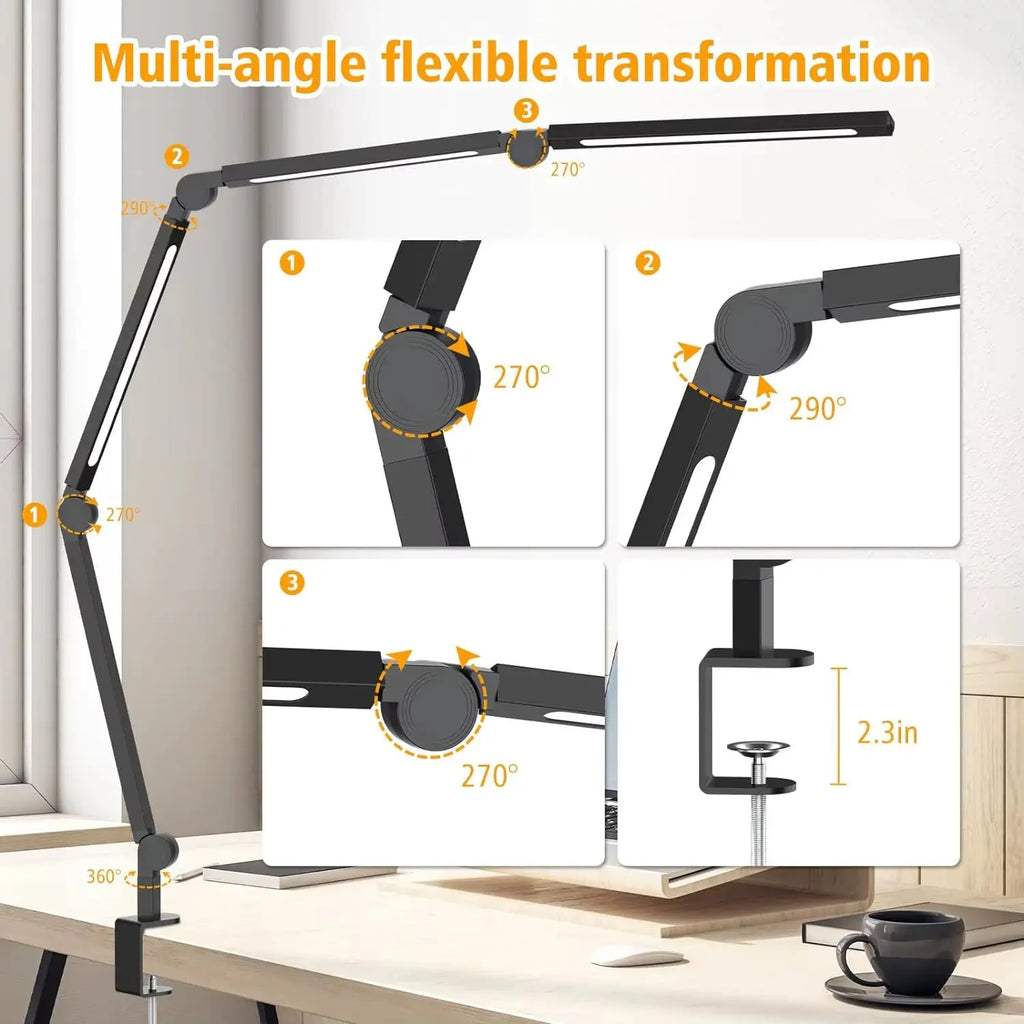 Professional Multi-Angle LED Desk Lamp with Clip and Adjustable 3-Light Source for Home Office and Studio Use