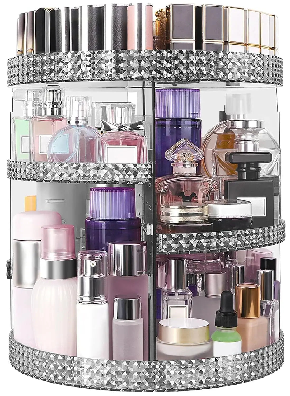 360-Degree Rotating Makeup Organizer with Extra Large Capacity, Removable 7-Layer Skincare Storage, Acrylic Beauty and Perfume Organizer for Vanity Countertop in Gray