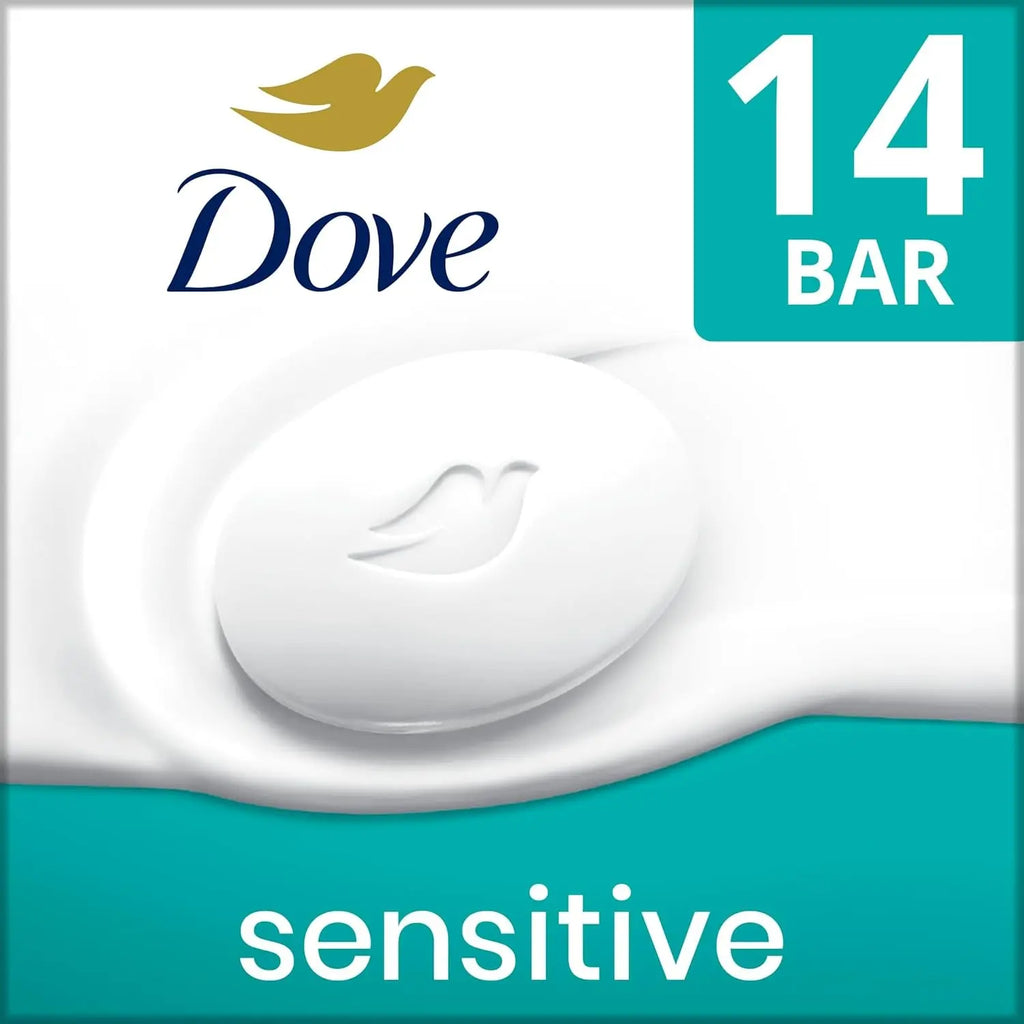 Fragrance-Free Beauty Bar - Hypoallergenic and Moisturizing Cleanser for Sensitive Skin, 3.75 Oz, Pack of 14 Bars