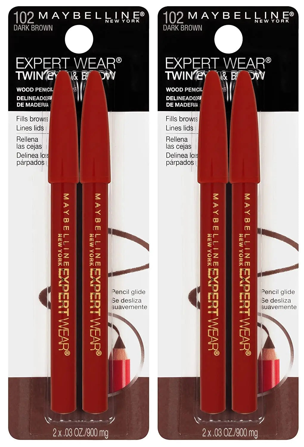 New York Expert Wear Twin Brow & Eye Pencils, Dark Brown, Pack of 2