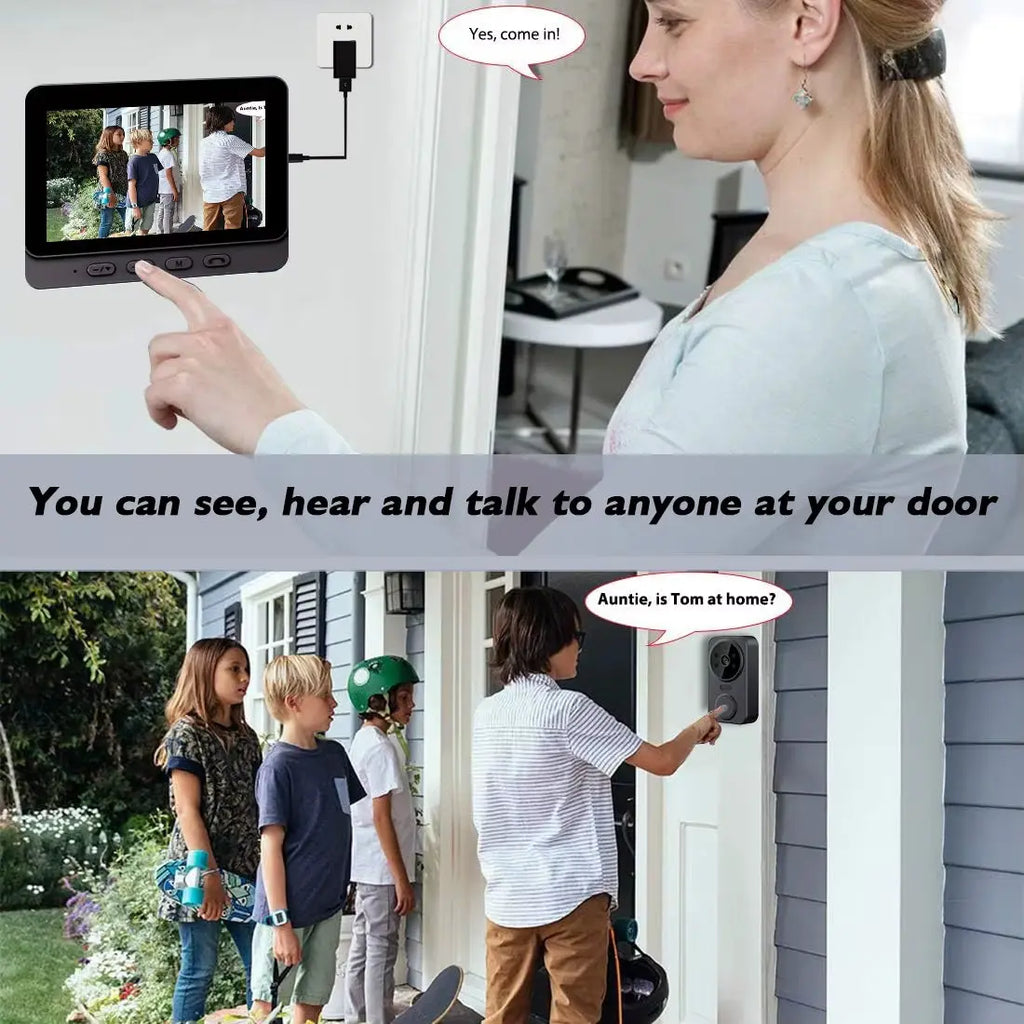 WiFi Wireless Smart Video Doorbell with Two-Way Intercom and 1080P HD Camera, Waterproof Outdoor Design for Smart Home Security