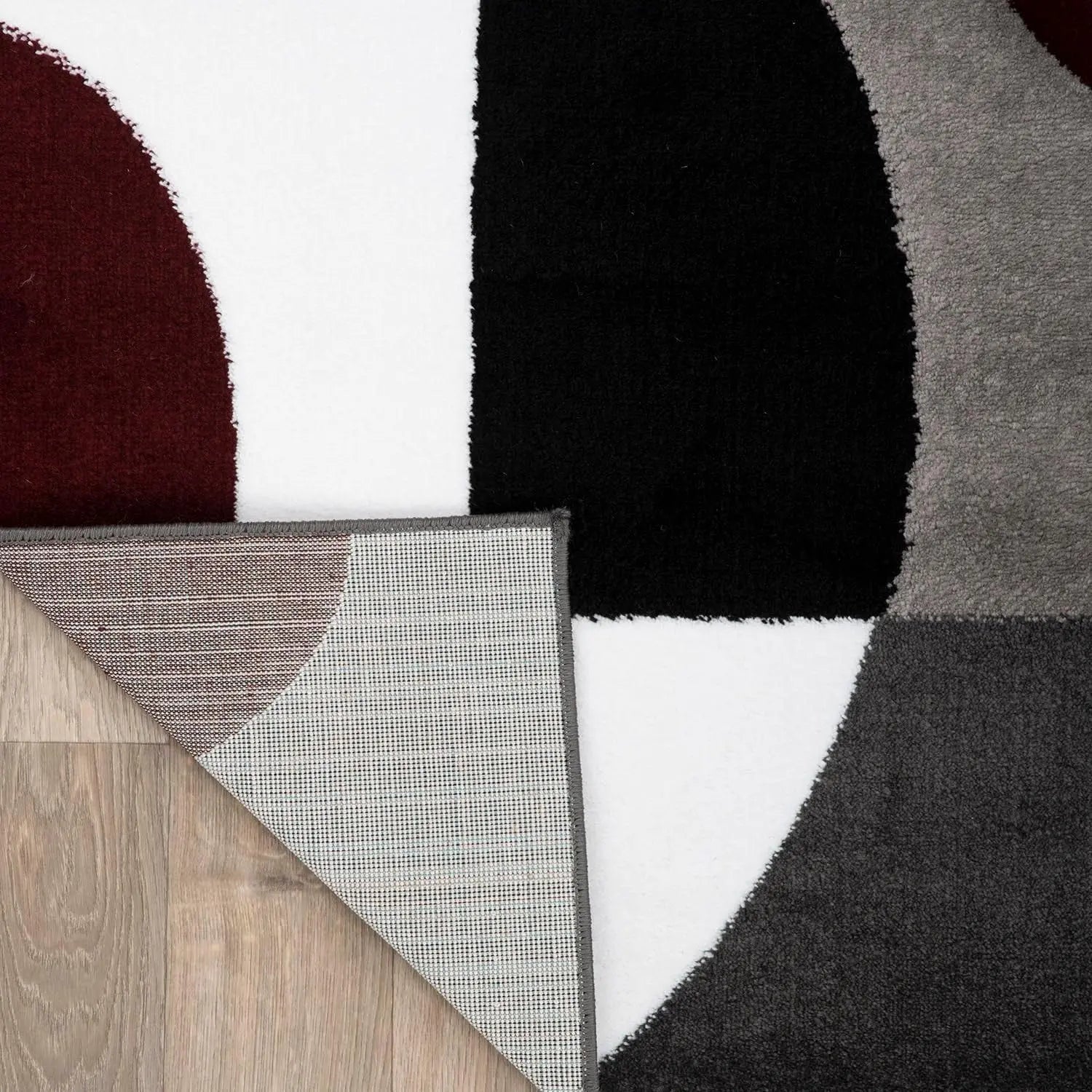 Contemporary Circles Area Rug - Low Maintenance Soft Runner for Home Office, Living Room, Bedroom, and Kitchen - 2' x 7'2" - Burgundy