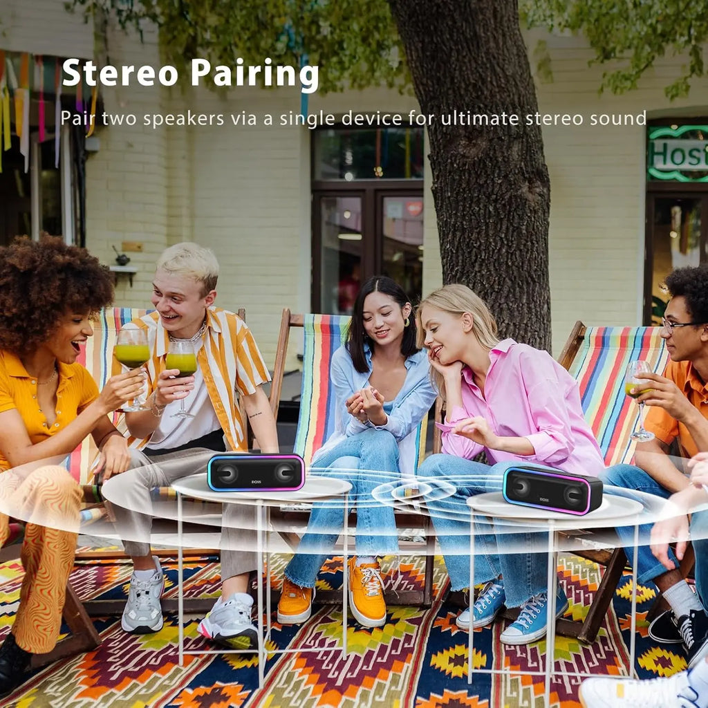 Soundbox Pro+ Bluetooth Speaker - 24W Immersive Stereo Sound with Enhanced Bass, IPX6 Waterproof, 15-Hour Playtime, Colorful LED Lights, Ideal Gift for Adults