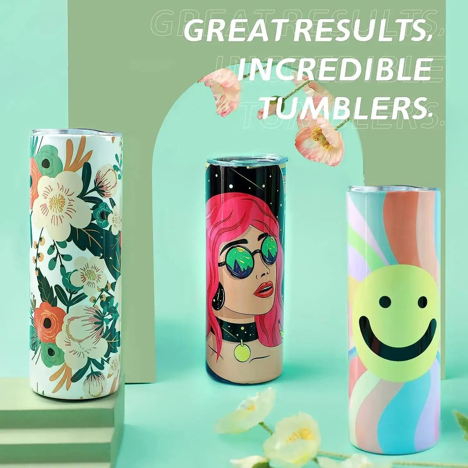 HTVRONT 8-Piece Stainless Steel 20 oz Sublimation Tumblers - Skinny Straight DIY Blank Mugs with Sublimation Papers