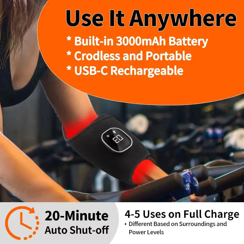 Wireless Red Light Therapy Massage Belt for Wrist and Ankle - 64 LEDs at 660nm & 850nm for Plantar Fasciitis and Achilles Tendonitis Relief