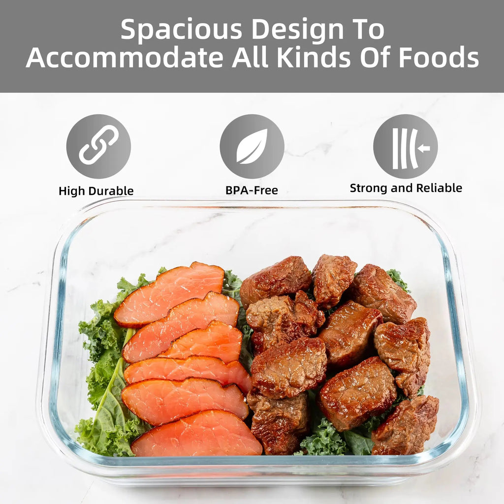 16-Piece BPA-Free Glass Food Storage Container Set, Leakproof and Airtight, Microwave and Oven Safe, Stackable Kitchen Organizers