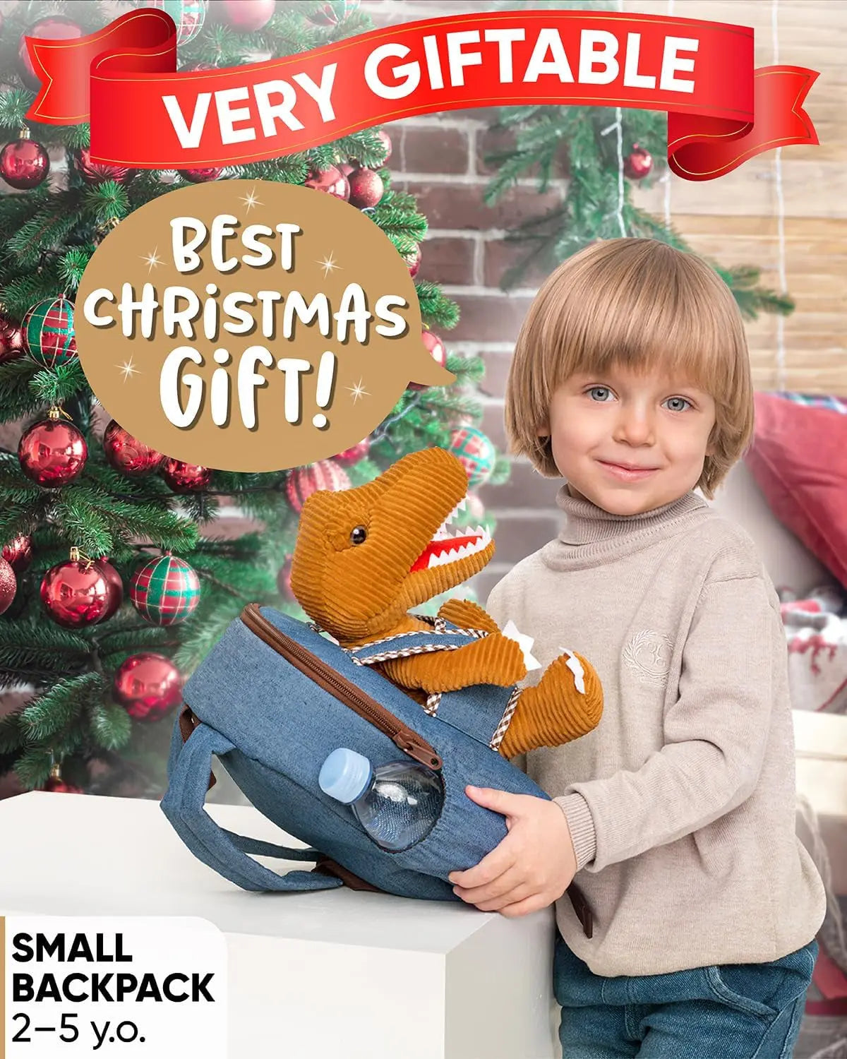 Dinosaur-Themed Toddler Backpack for Ages 3-5 with Detachable Toy, Multiple Pockets, and Reflective Logo Patch