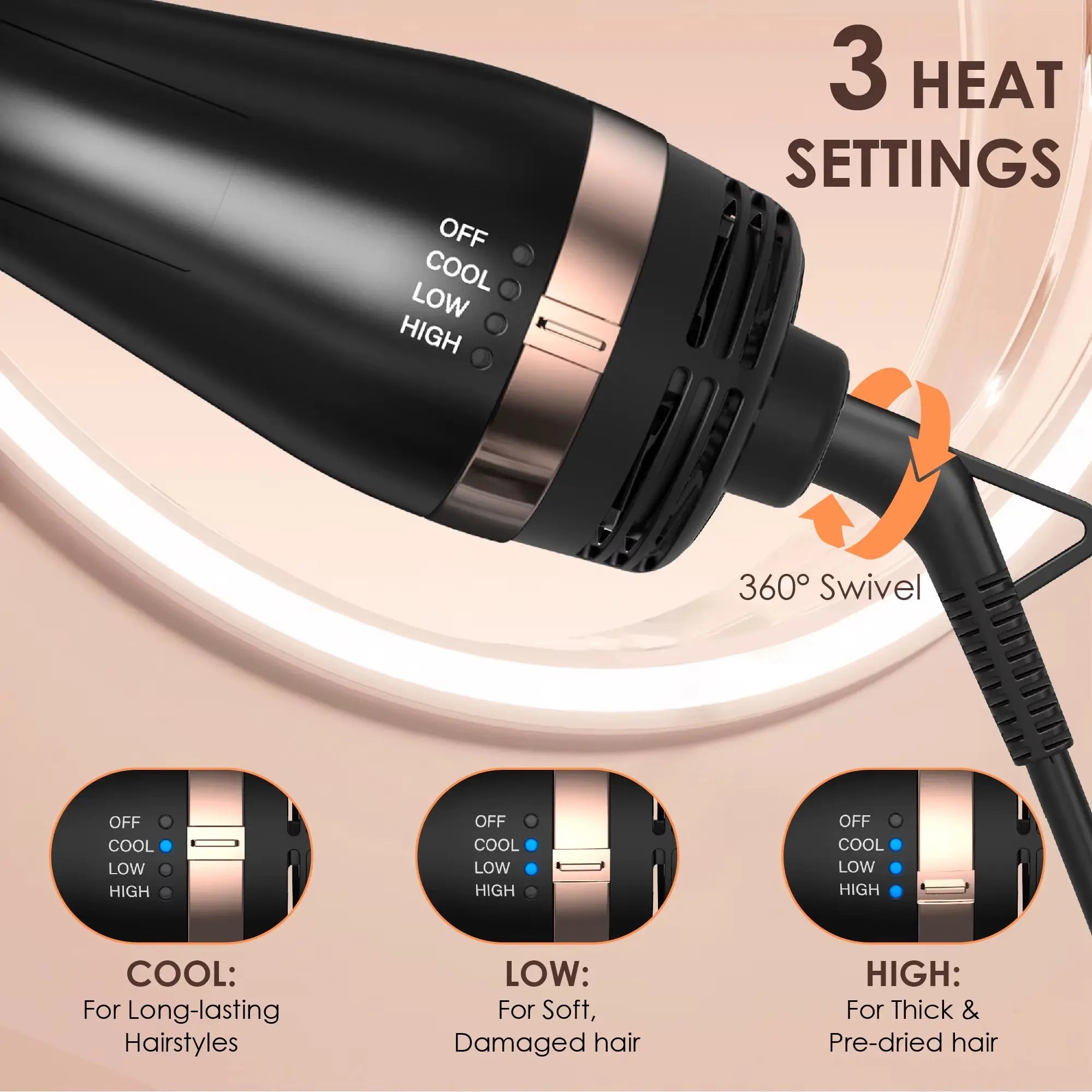Professional Hot Air Brush Set - Multi-Functional Blow Dryer and Styling Tool for Straightening and Curling