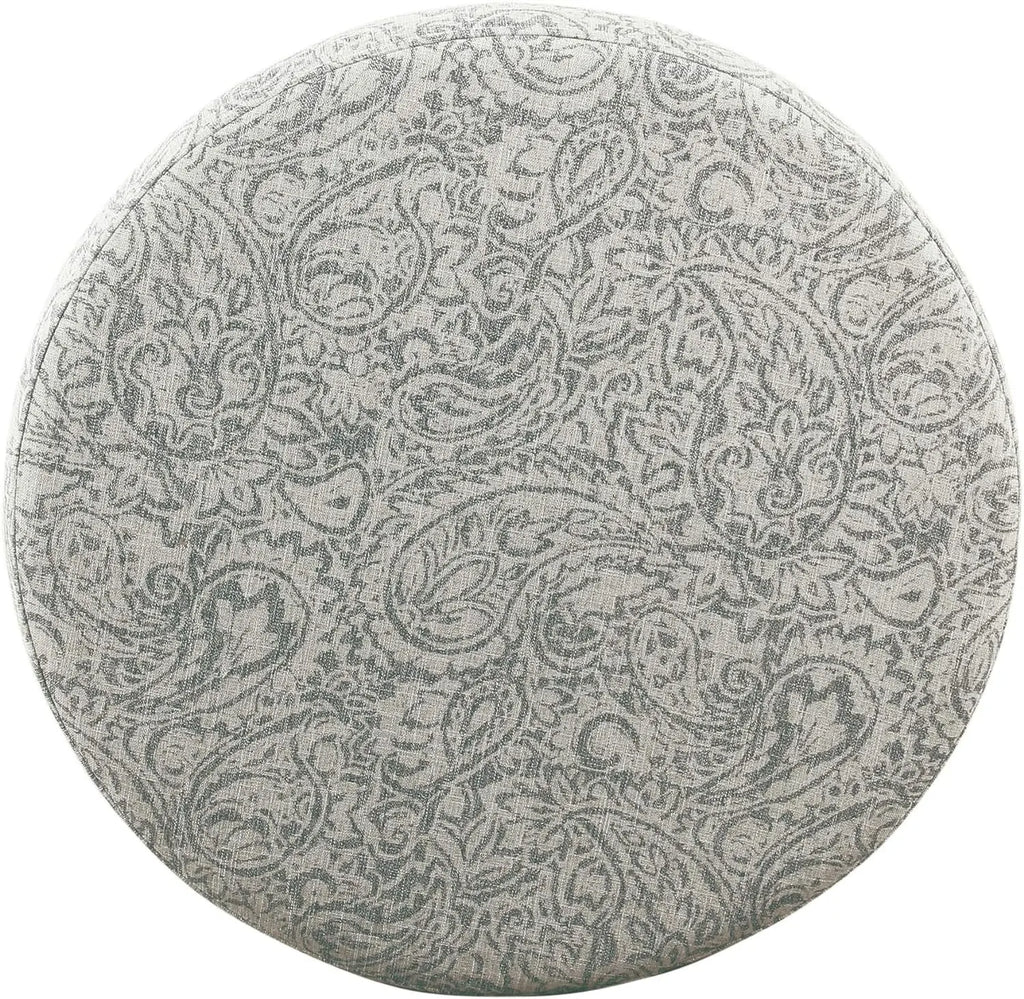 Upholstered Round Storage Ottoman for Living Room and Bedroom in Gray Floral Design