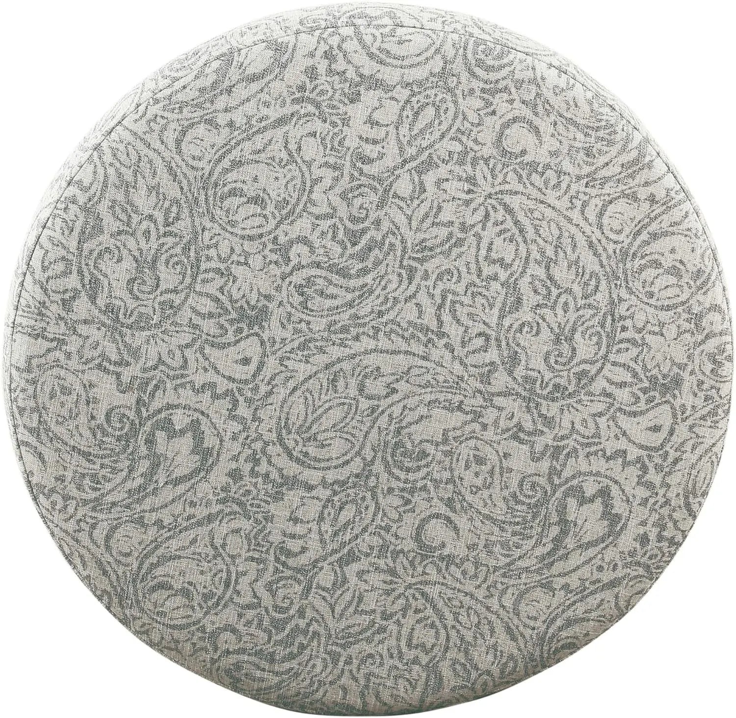 Upholstered Round Storage Ottoman for Living Room and Bedroom in Gray Floral Design
