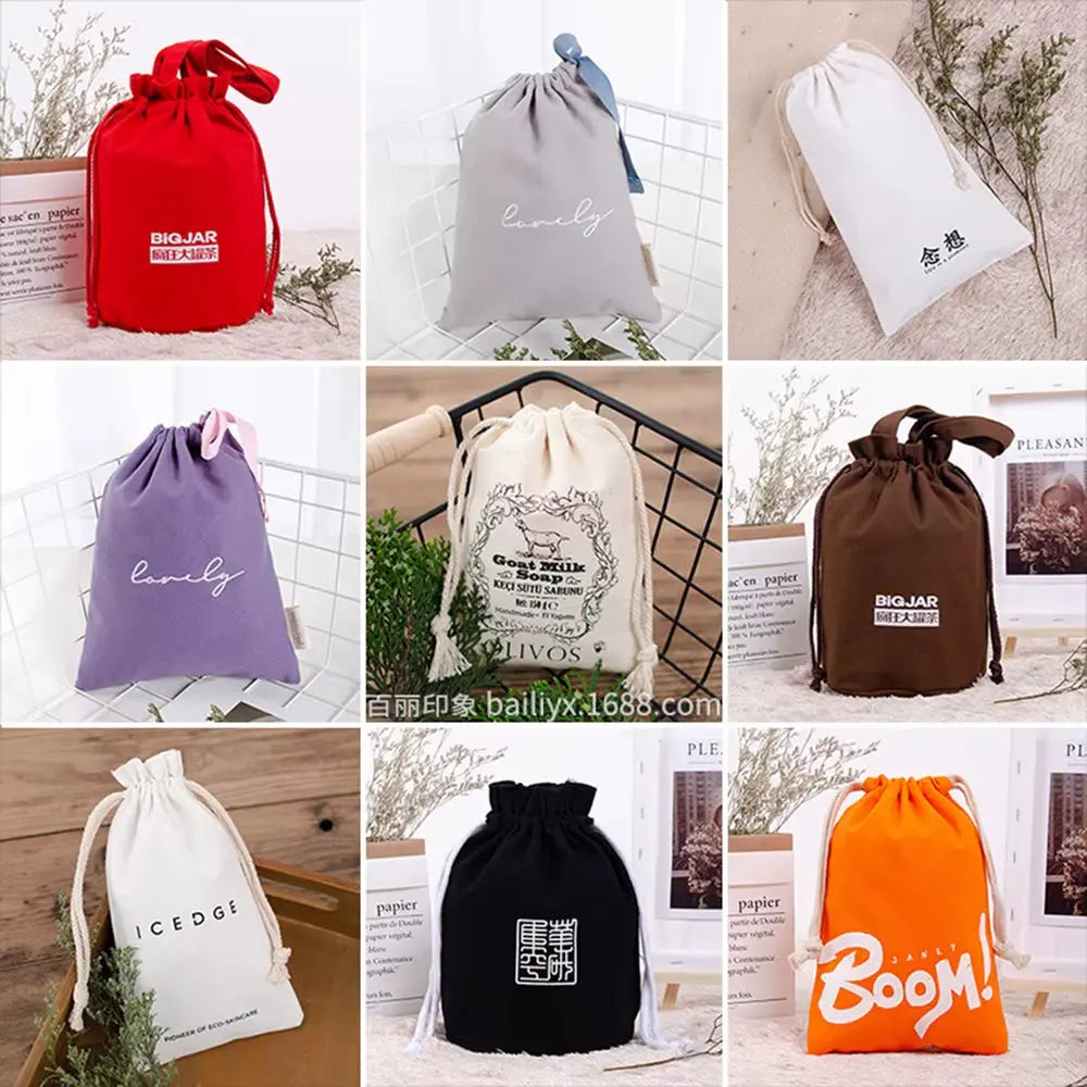 Canvas Drawstring Storage Bag - Portable Cotton Organizer Tote for Groceries and Shopping