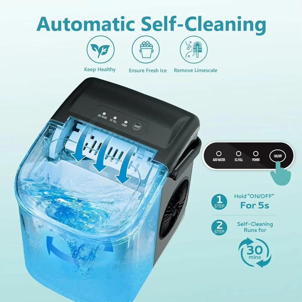 Portable Countertop Ice Maker with Handle, Producing 26 lbs of Ice in 24 Hours, 9 Ice Cubes Ready in 6 Minutes, Features Auto-Cleaning Function