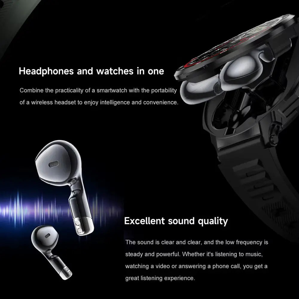 2-in-1 Smart Watch and Earbuds with Round Display, Fitness Tracker for Men, NFC, Compatible with iPhone and Android for Multiple Sports