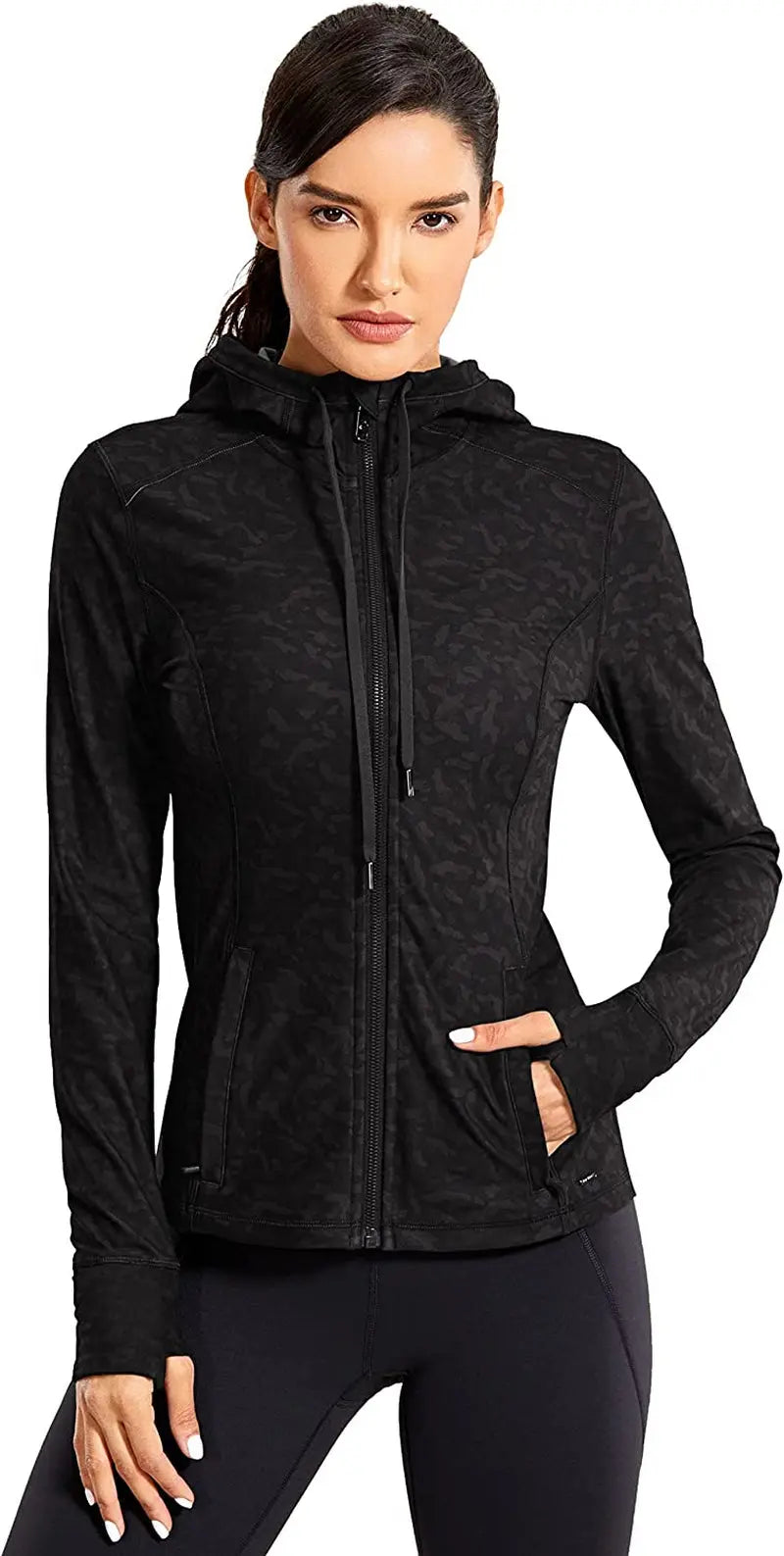 Women's Brushed Full Zip Hoodie Jacket for Sports and Workouts with Zip Pockets