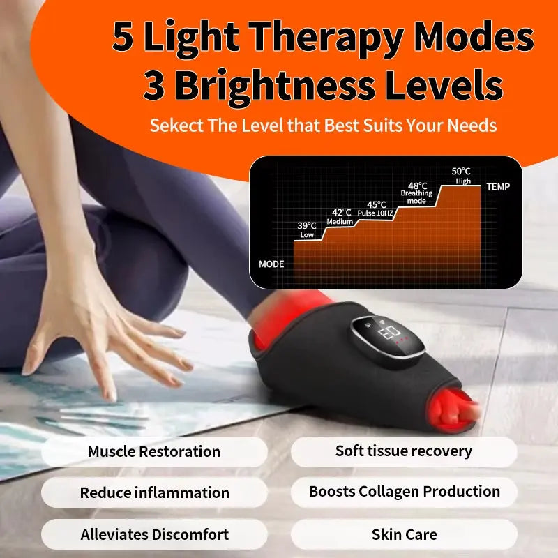 Wireless Red Light Therapy Massage Belt for Wrist and Ankle - 64 LEDs at 660nm & 850nm for Plantar Fasciitis and Achilles Tendonitis Relief