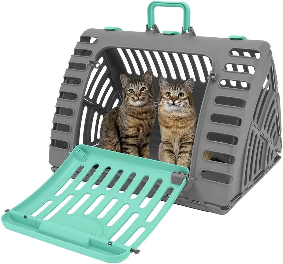 Sport Pet Designs Collapsible Travel Cat Carrier with Front Door Access and Waterproof Bed
