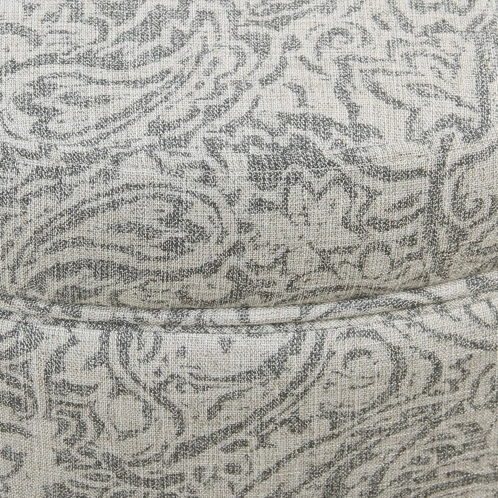 Upholstered Round Storage Ottoman for Living Room and Bedroom in Gray Floral Design