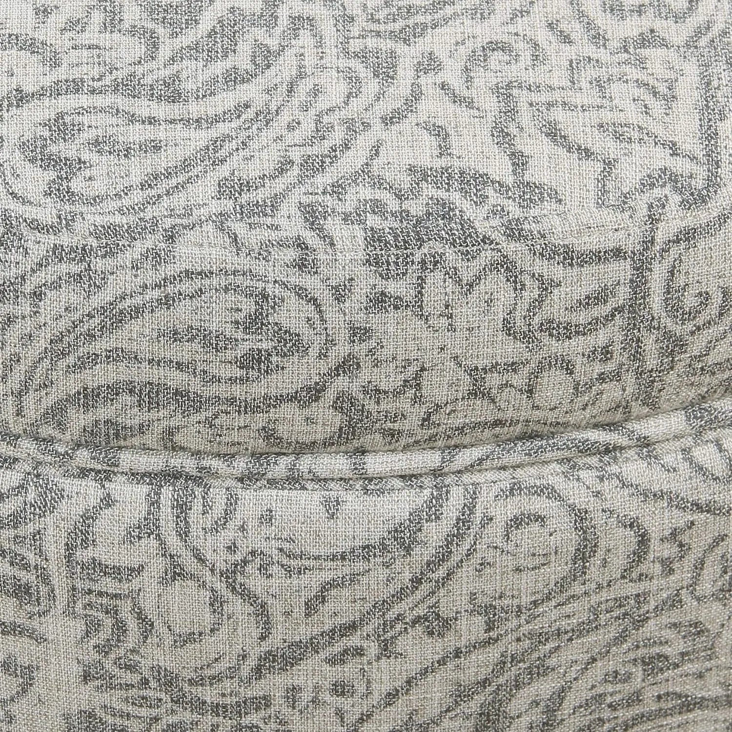 Upholstered Round Storage Ottoman for Living Room and Bedroom in Gray Floral Design