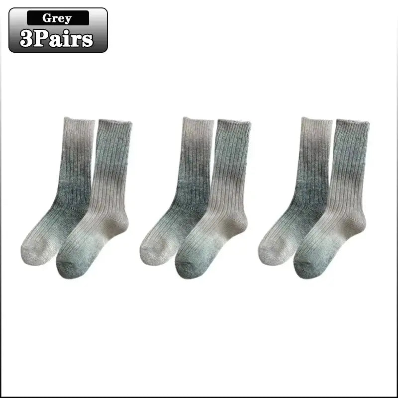Gradient Wool Mid-Calf Socks for Autumn and Winter - Thickened Warm Rainbow-Colored Floor Socks