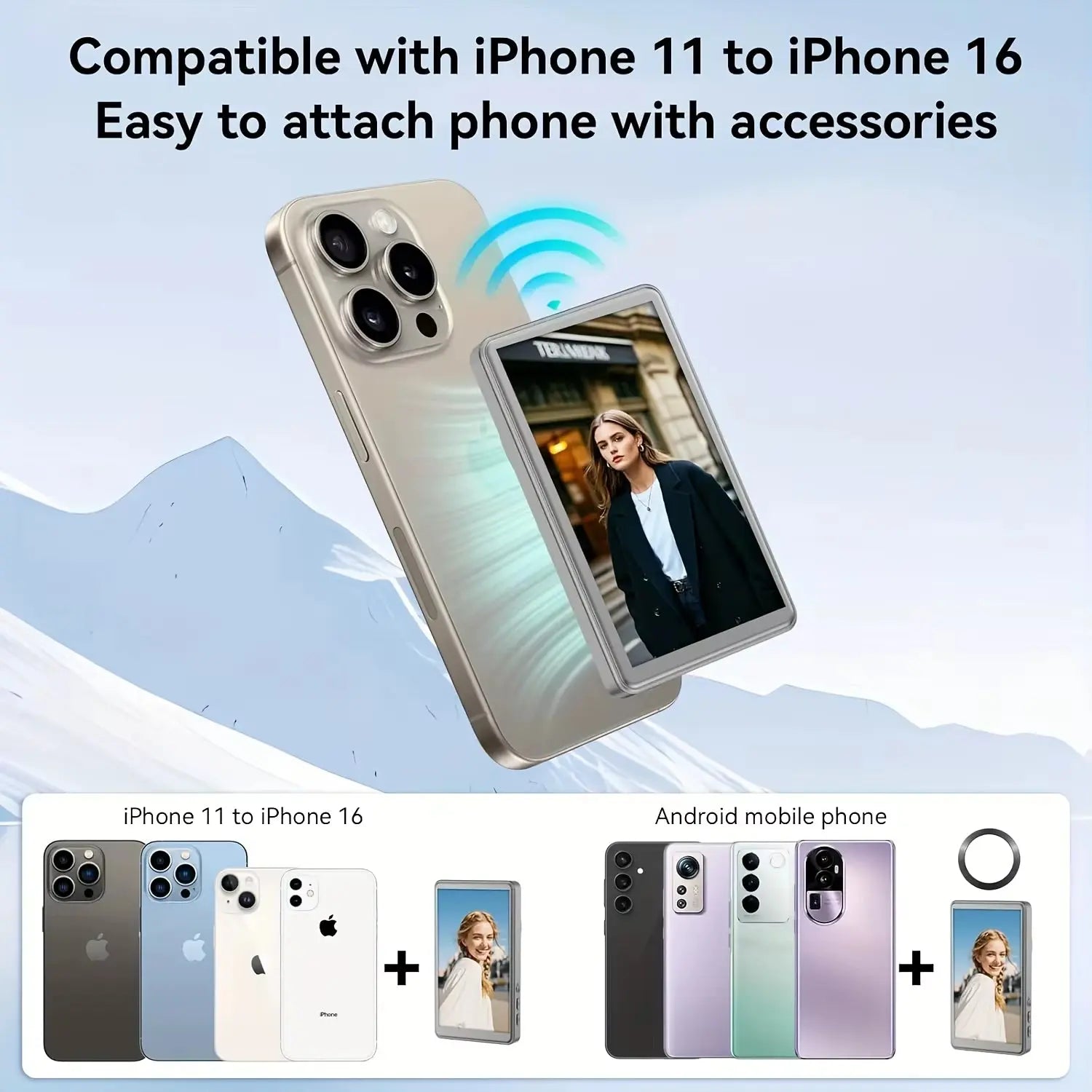 Mobile Phone Magnetic Selfie Monitor Screen for Rear Camera Vlogging and Real-Time Streaming on iPhone and Android Devices