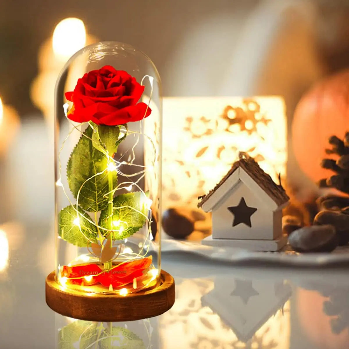 Eternal Beauty and the Beast Rose in Glass Dome with LED Lights - Timeless Gift for Women, Moms, and Wives for Christmas, Anniversaries, Thanksgiving, and Weddings