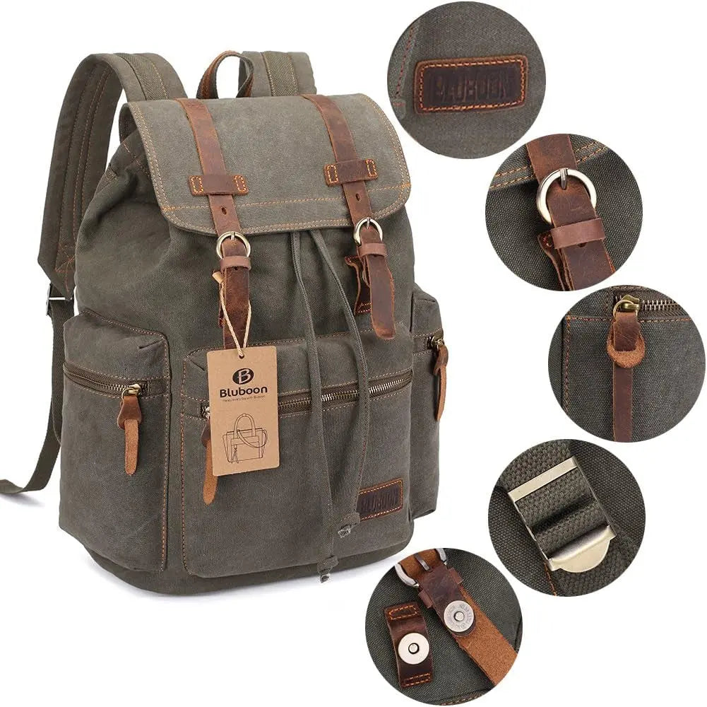 Vintage Leather-Trimmed Casual Backpack for Men and Women - Ideal for Laptop and Travel