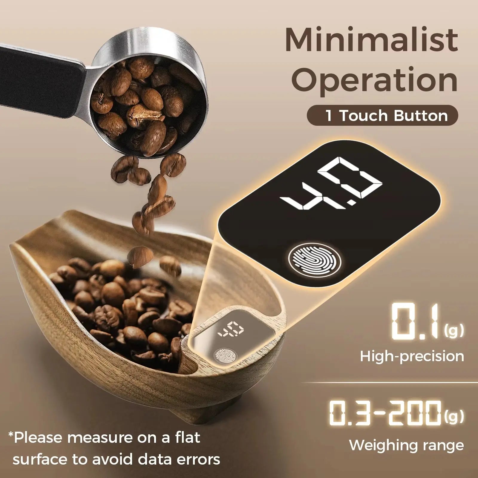 MHW-3BOMBER OVO Digital Coffee Scale - Precision Kitchen Scale with Wooden Bean Measurement and Integrated Spray Bottle for Barista Professionals