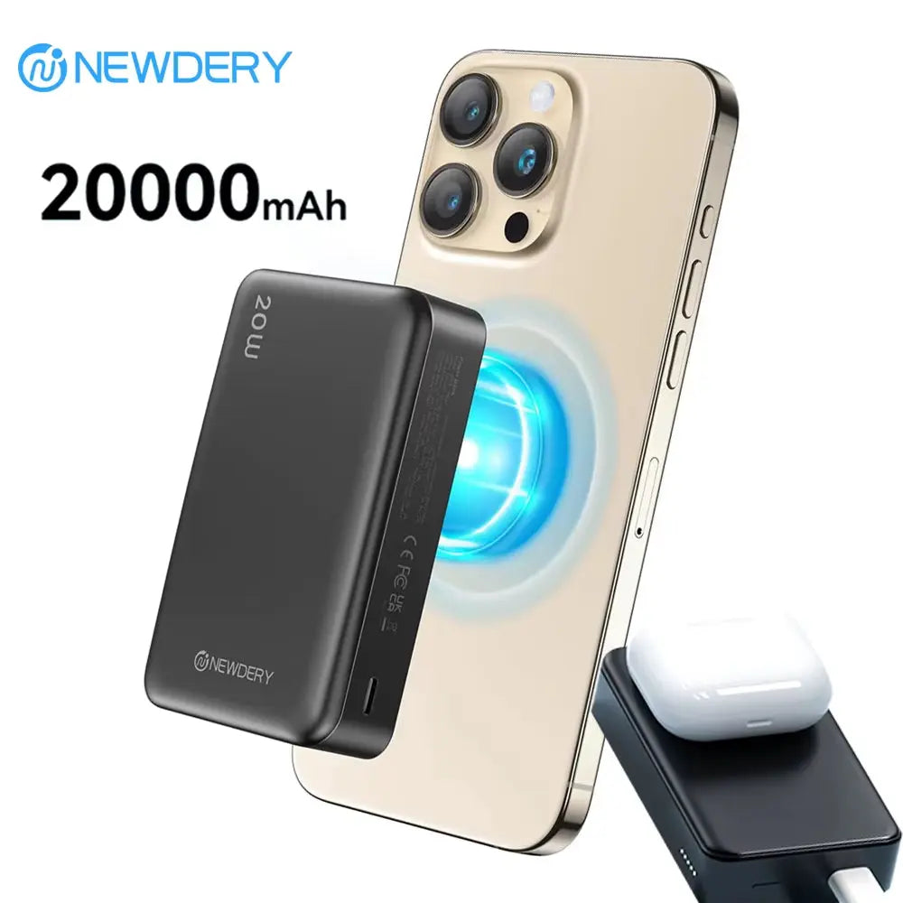 20,000mAh Magnetic Power Bank with PD 20W Wireless Fast Charging for iPhone 15/14/13/12 Series and AirPods 3/2/Pro