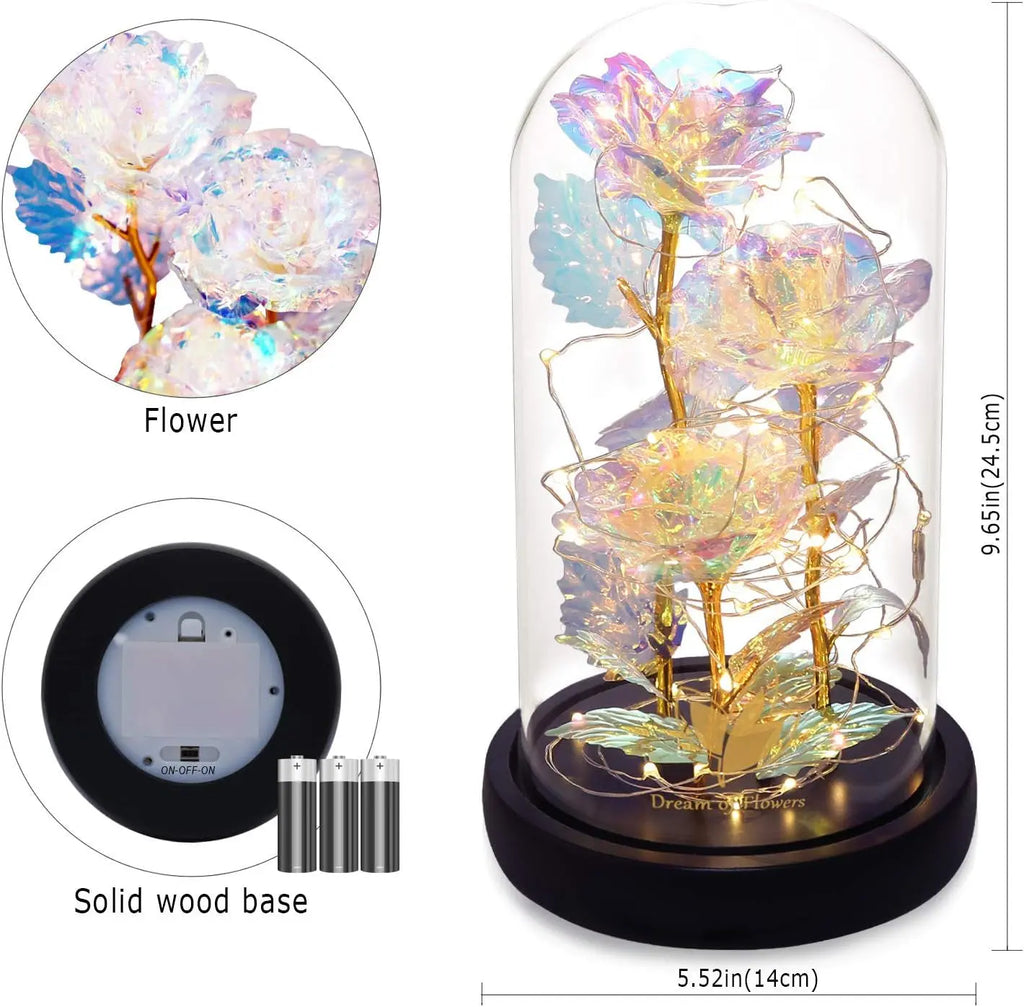 Elegant Glass Dome Rainbow Rose - Perfect Gift for Women, Moms, Wives, and Grandmothers for Anniversaries, Valentine's Day, Thanksgiving, Birthdays, and Weddings
