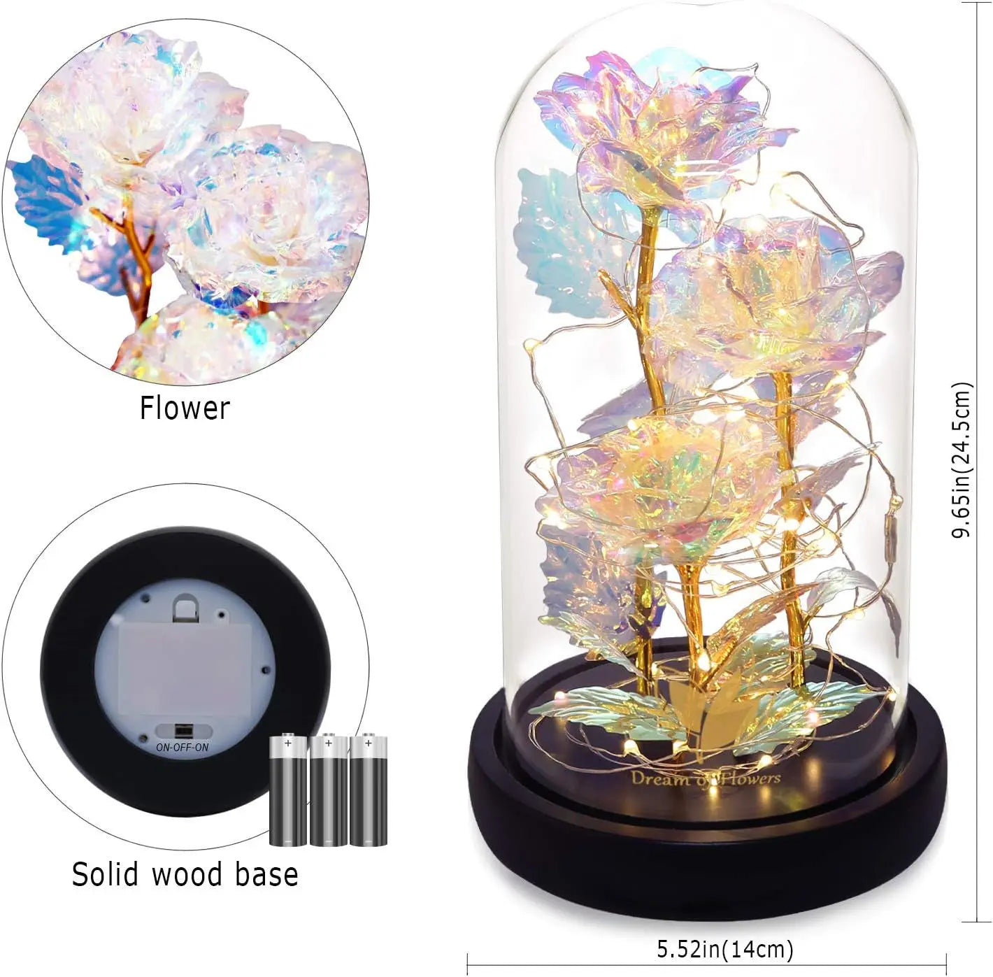 Elegant Glass Dome Rainbow Rose - Perfect Gift for Women, Moms, Wives, and Grandmothers for Anniversaries, Valentine's Day, Thanksgiving, Birthdays, and Weddings