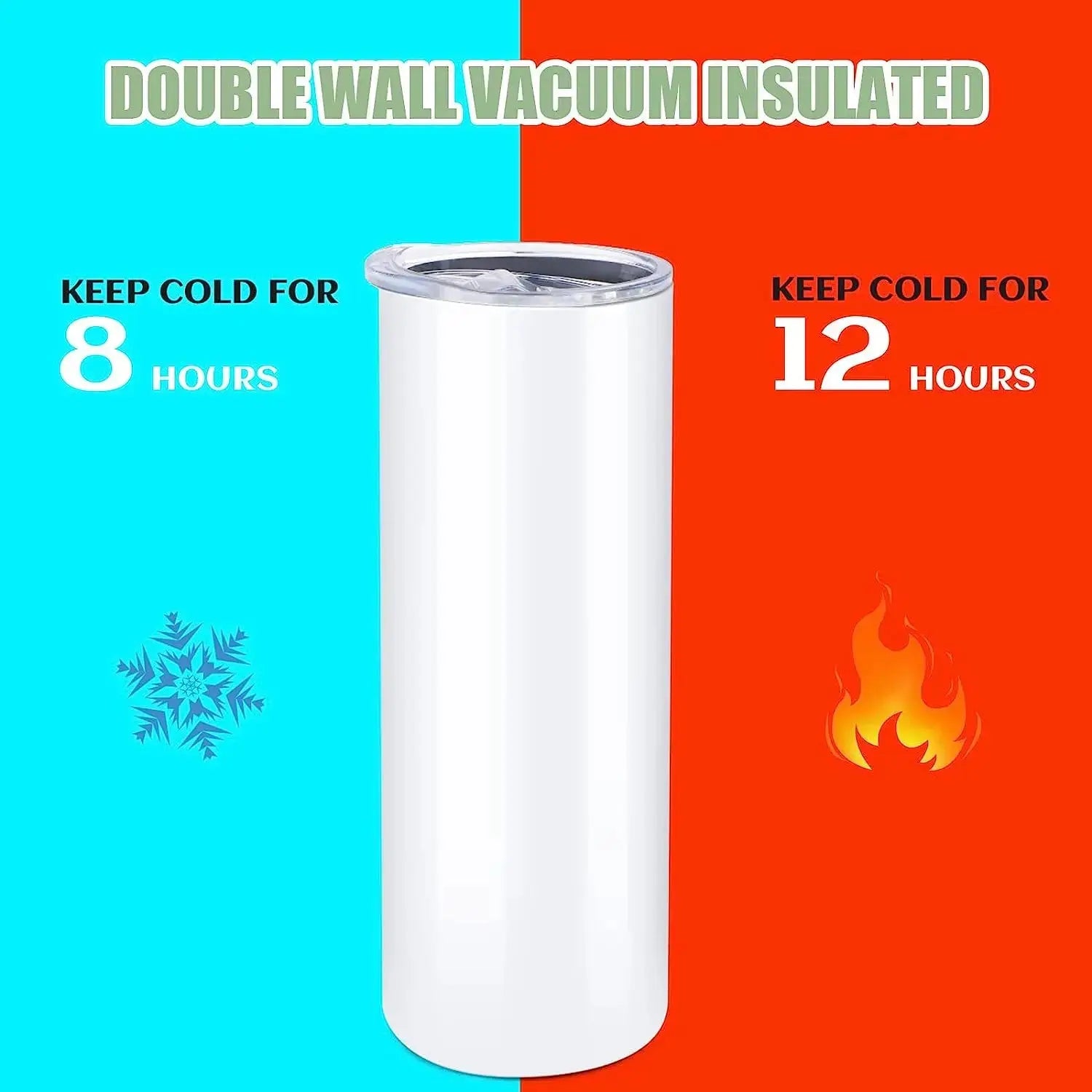 HTVRONT 8-Piece Stainless Steel 20 oz Sublimation Tumblers - Skinny Straight DIY Blank Mugs with Sublimation Papers