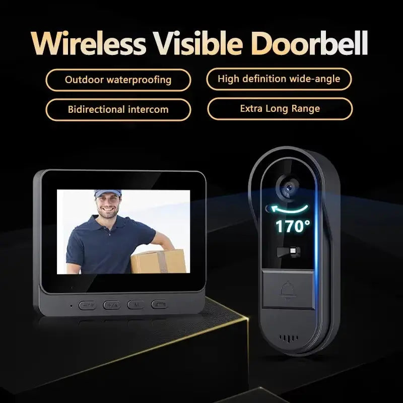 HD Wireless Intercom Doorbell with Night Vision and 4.3-Inch LPS Screen - Smart Home Security Video Doorbell Camera