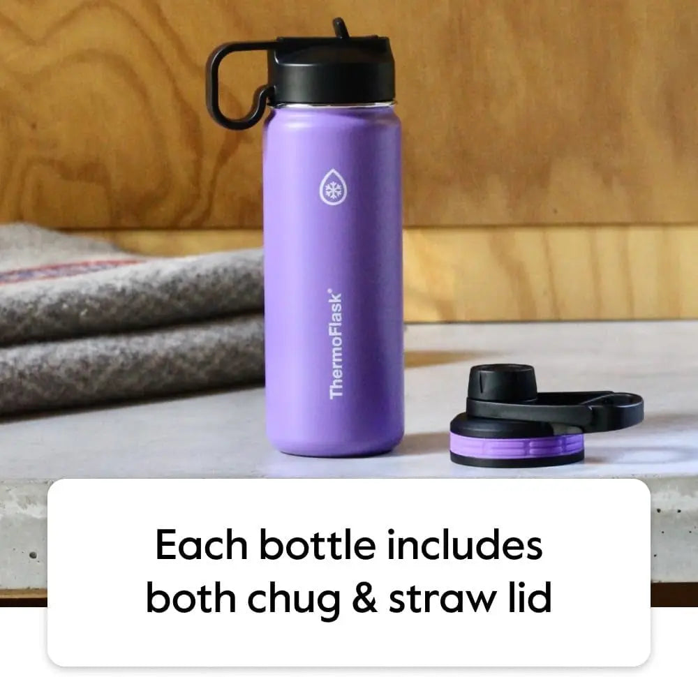 18 oz Stainless Steel Water Bottle with Double Wall Vacuum Insulation, Spout and Straw Lids, White