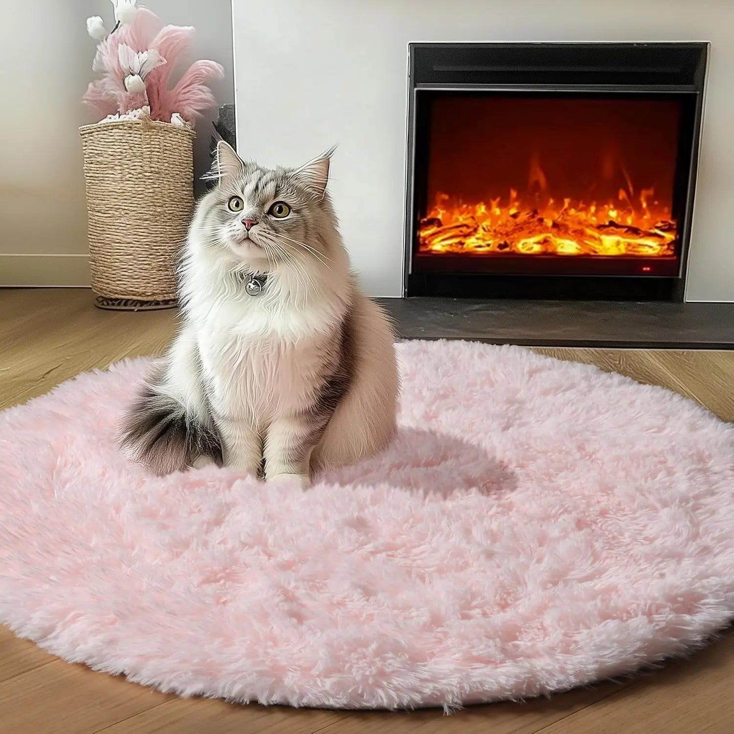 Light Pink Round Area Rug - 2ft Soft Plush Shaggy Carpet for Bedroom, Living Room, and Nursery - Washable Fluffy Mat for Kids and Pets - Aesthetic Home Decor
