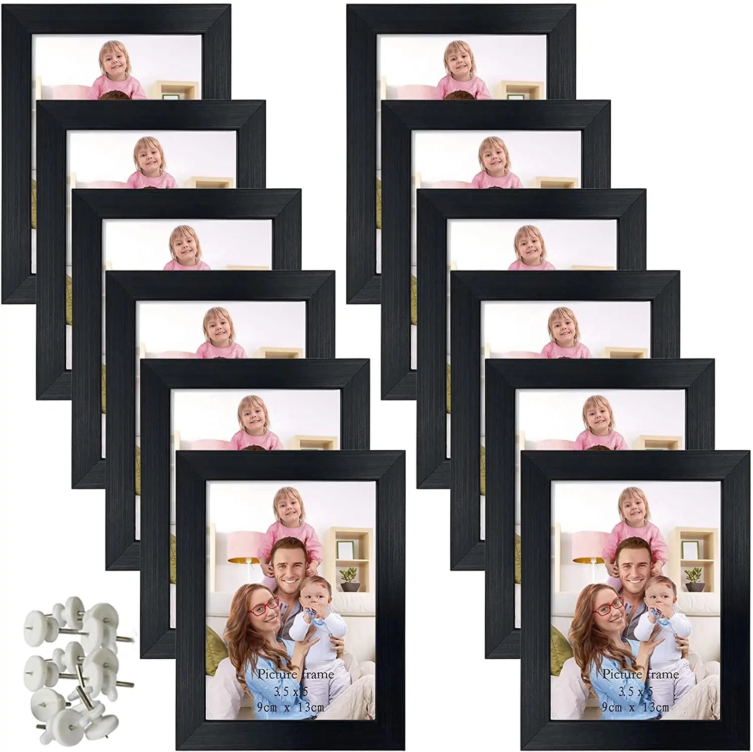 12-Pack Black 3.5x5 Picture Frames for Tabletop Display or Wall Mounting