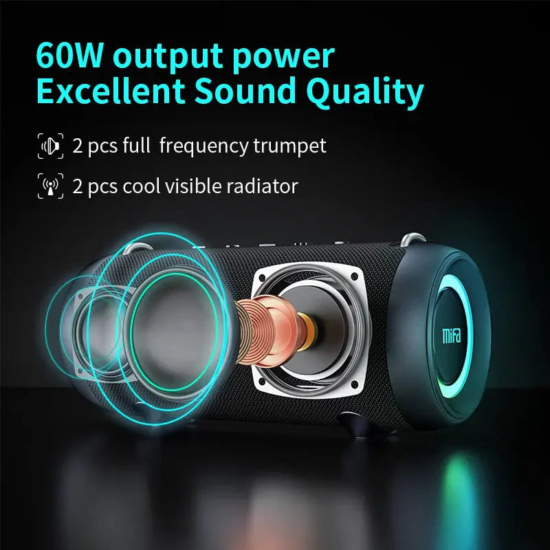 A90 Bluetooth Speaker - 60W Output Power with Class D Amplifier for Superior Bass Performance, Ideal for Camping